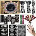 Temporary Tattoo Stencils Kit - 12 Sheets, 78 Designs, 6 Cones