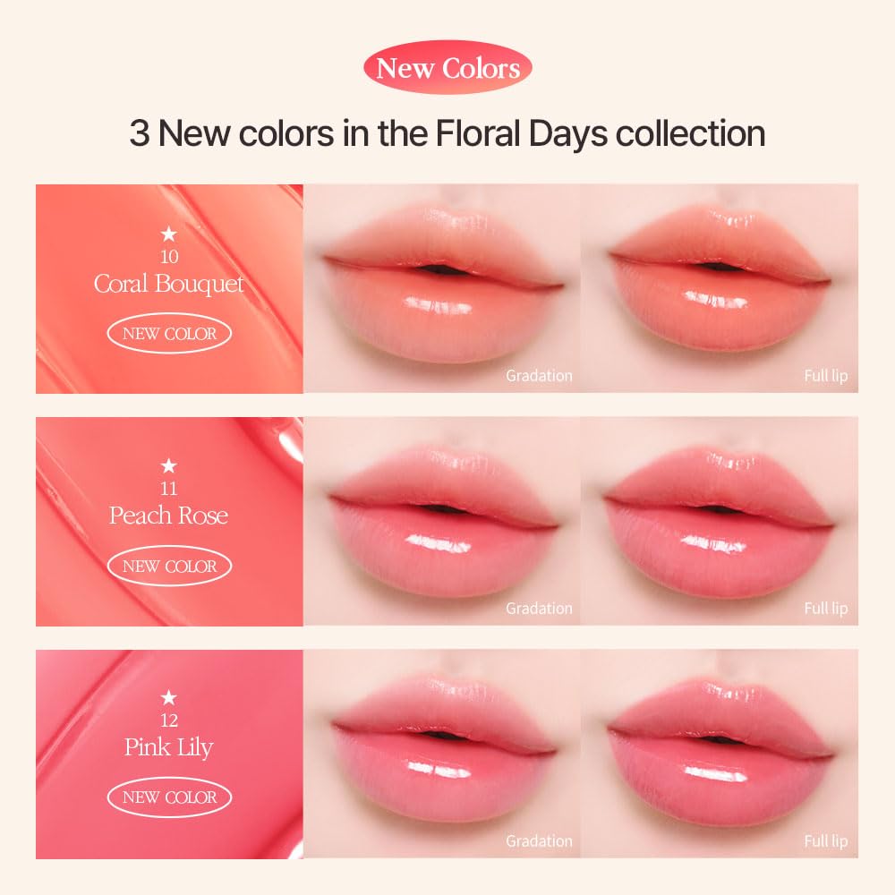 COSNORI Flow Wave Lip Tint - Vegan Glassy Lip Gloss, Lightweight & Long-lasting, Plant-derived Oil Moisturizer (11 PEACH ROSE)