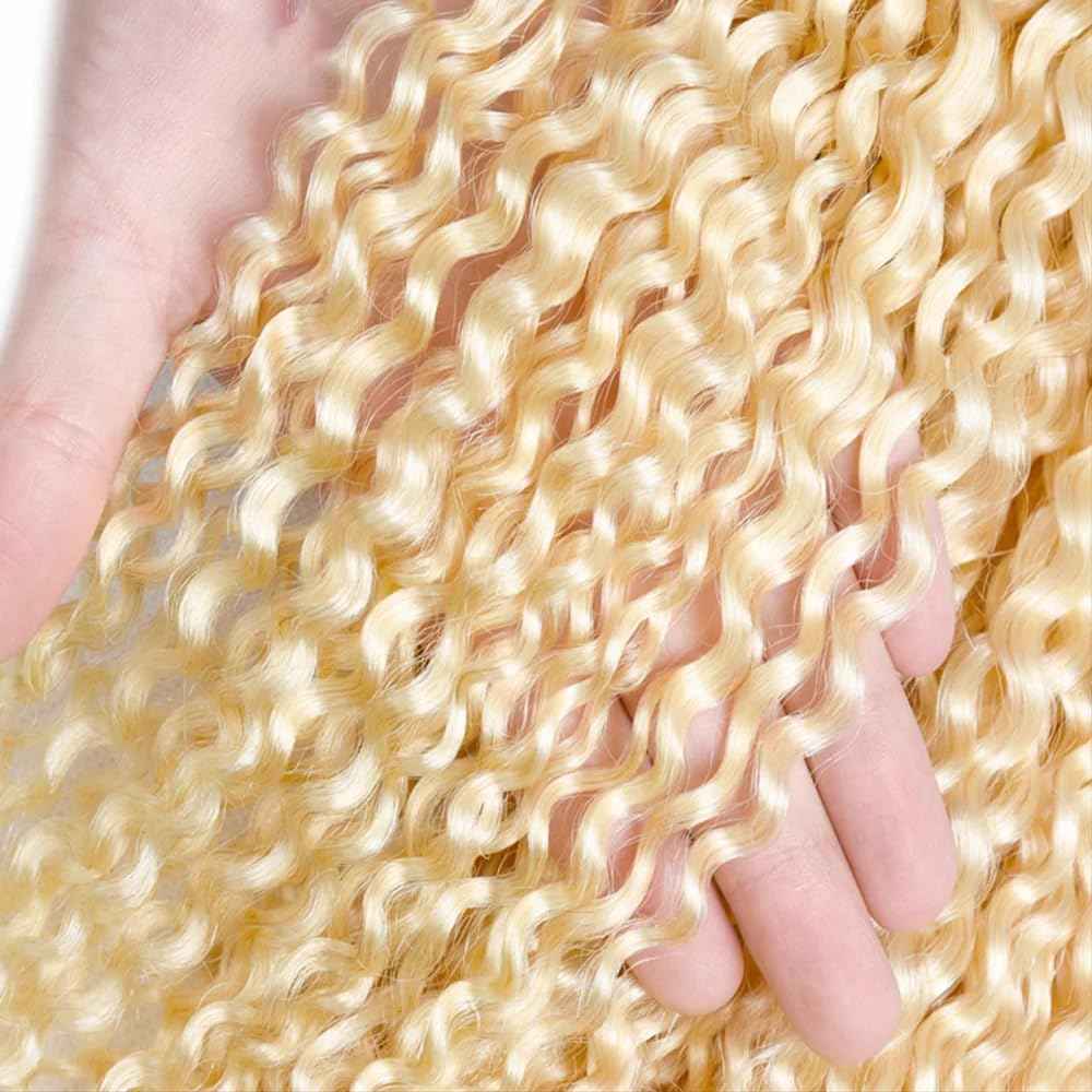 12 14 16 Inch #613 Blonde Bundles Human Hair Kinky Curly 3 Bundles 100 Grams/Bundle 10A Grade Unprocessed Brazilian Virgin Hairs Blonde Bundle Weaves Hair Extensions For Women