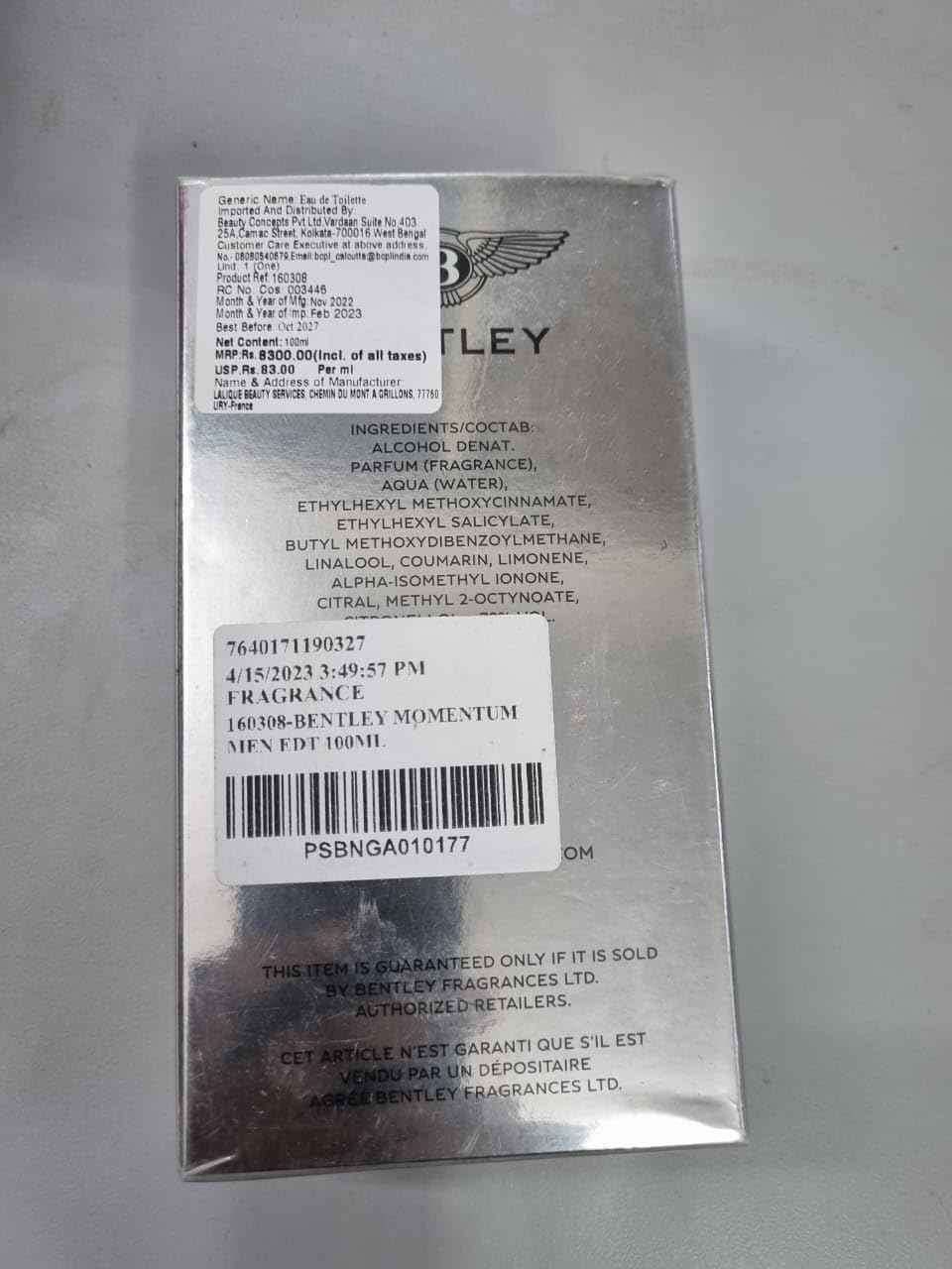 Bentley Momentum Eau De Toilette Spray for Men, 3.4 Fl Oz