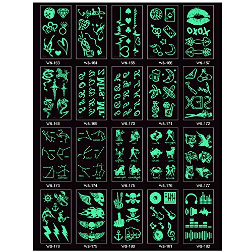 Glow In The Dark Temporary Tattoo Stickers - 20 Sheets