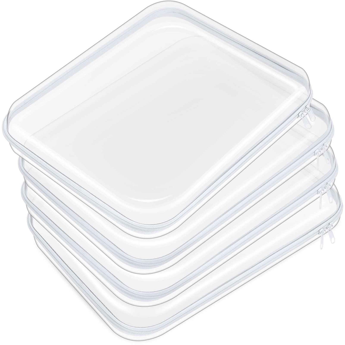 Hoolerry 4 Pcs Hard Clear Zipper Case Makeup Bags Plastic Pencil Pouch Transparent Storage Box Containers for Cosmetics, Snacks, Building Blocks, Puzzles(White,13.8 x 11.8 x 2 in)