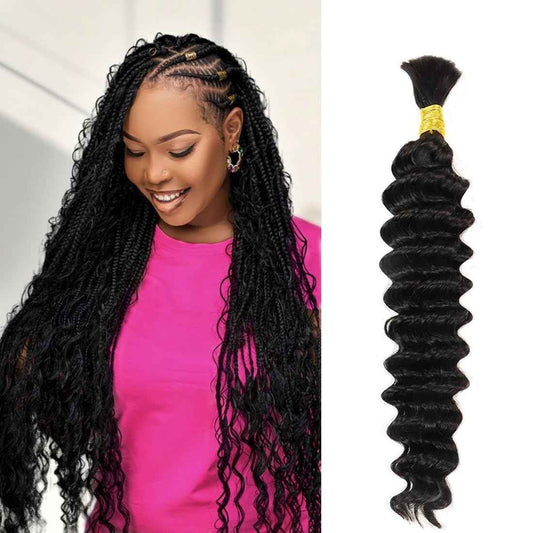 Human Braiding Hair Deep Wave Bulk Human Hair for Braiding 50g 24 inch No Weft Curly Braiding Hair Bulk Human Braiding Hair for Boho Braids Hair Extensions Real Human Hair Natural Color
