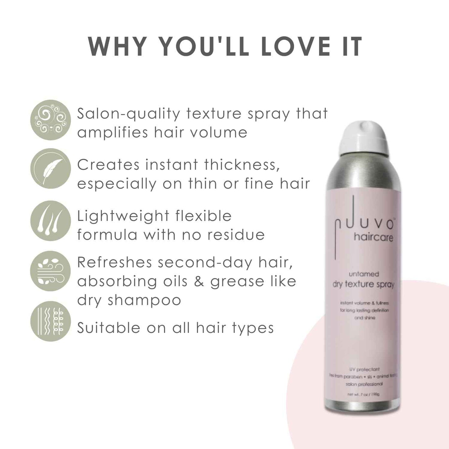 Nuuvo Untamed Dry Texture Spray Volumizing & Texturizing Spray for Lightweight Effortless Styles, UV Protection, Matte Finish, Cruelty-Free, 7oz
