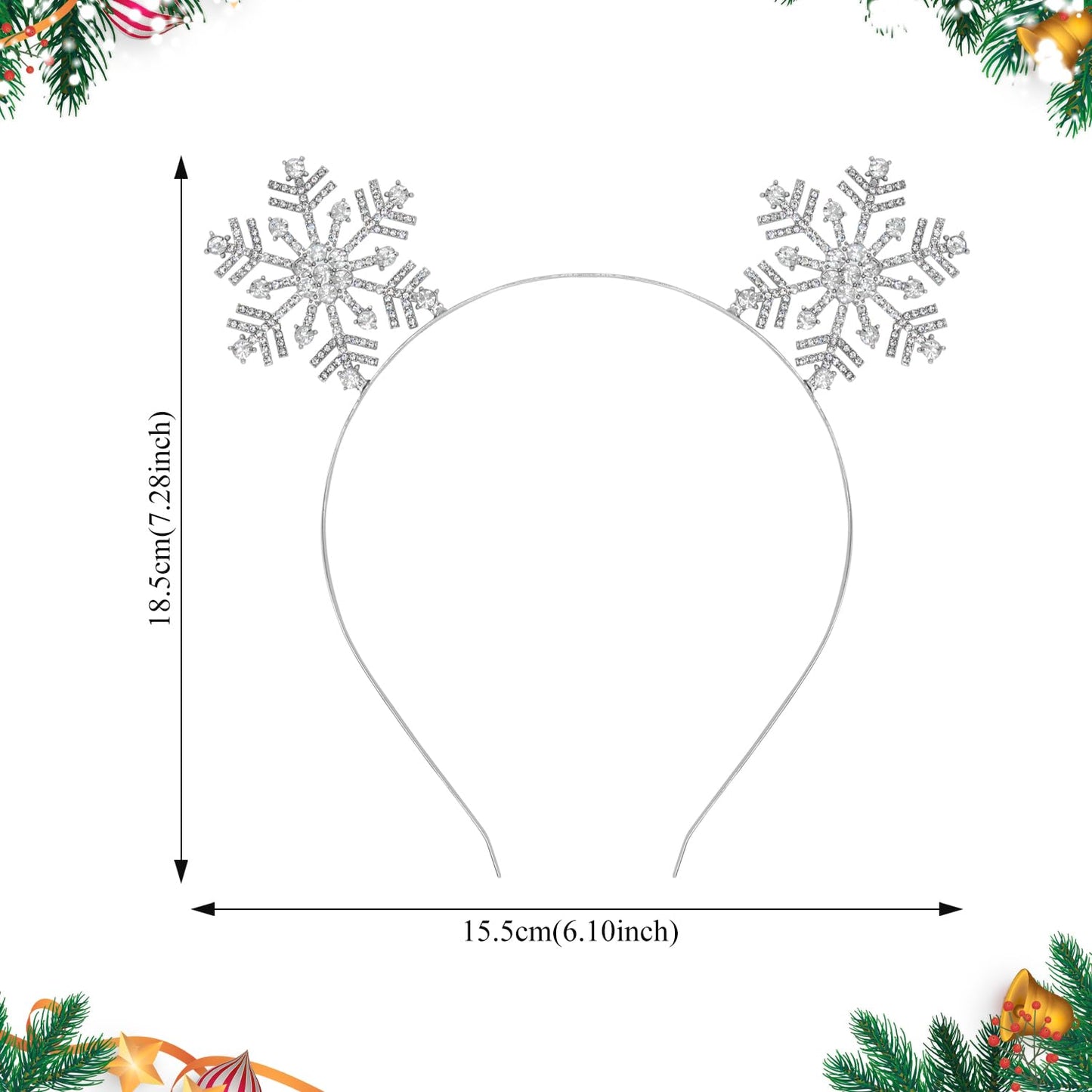 Dohia Christmas Headbands Rhinestone Snowflake Cute Reindeer Antlers Happy New Year Headband Sparkly Crystal Crown Headpiece Holiday Party Adults Girls Hair Hoop D1-SDSJTG (Snowflake)