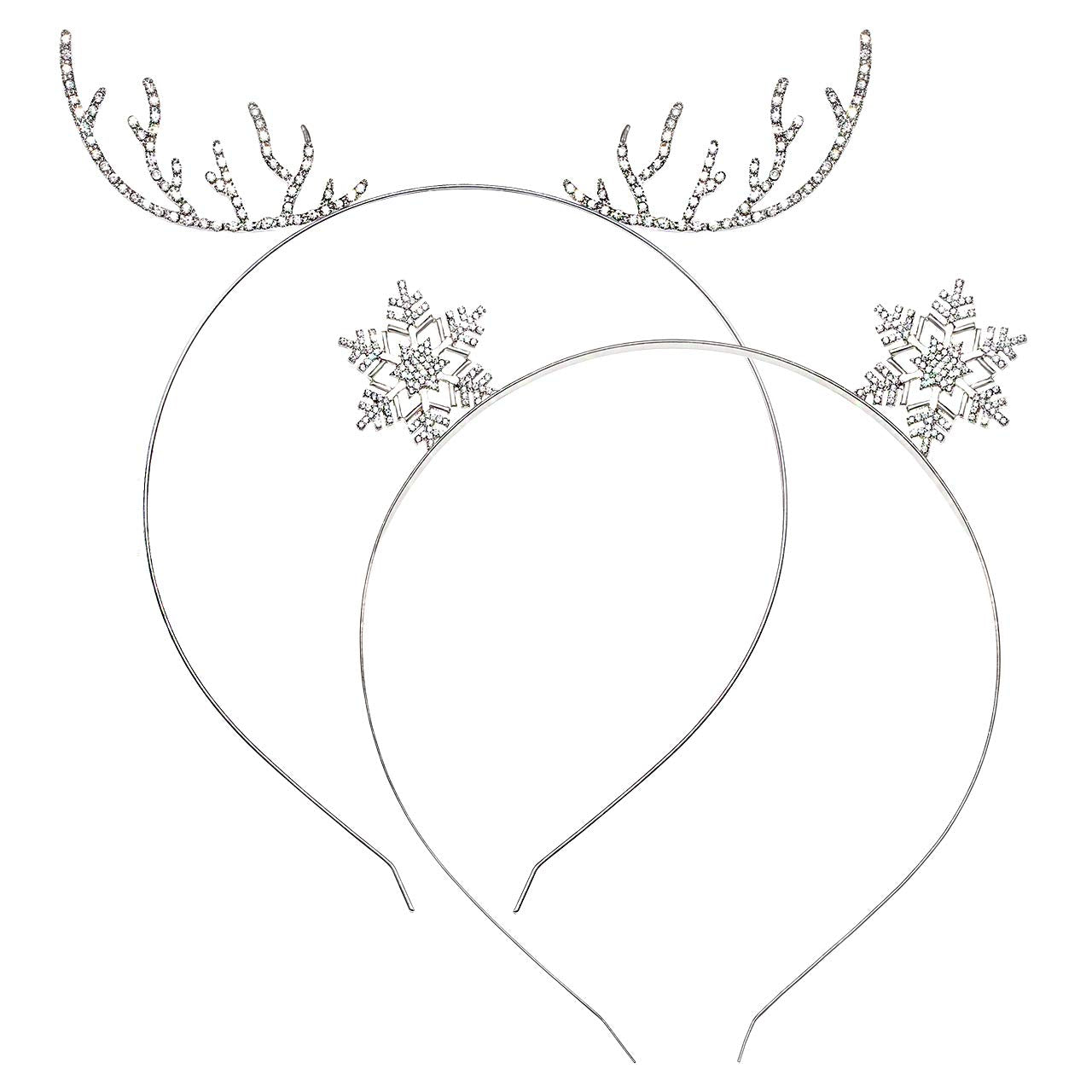 Christmas Reindeer Antler Headbands Cute Deer Horn Hairbands Shinny Rhinestone Snowflake Hair Hoop Crystal Festive Holiday Headpiece for Women Girls (Silver)