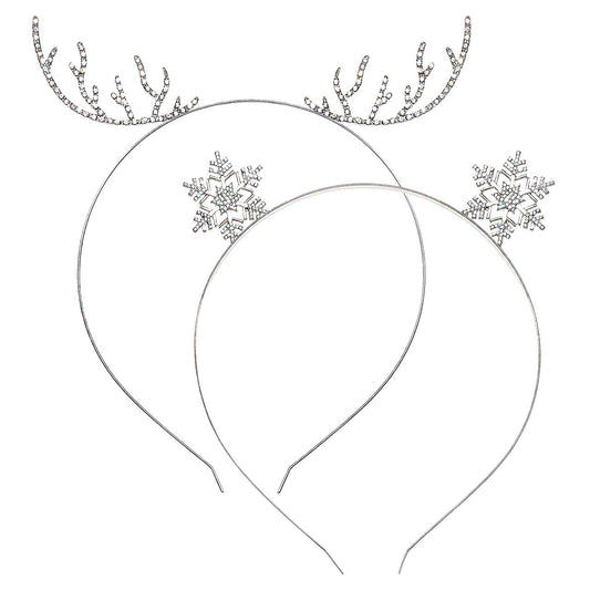 Christmas Reindeer Antler Headbands Cute Deer Horn Hairbands Shinny Rhinestone Snowflake Hair Hoop Crystal Festive Holiday Headpiece for Women Girls (Silver)