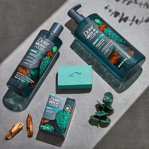 DOVE MEN + CARE Deep Clean Bar Soap and Eucalyptus + Cedar Oil Body Wash Bundle, 8 Pack 3.75oz Bar Soap and 26oz Body Wash