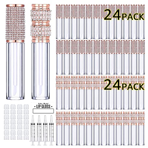 AMORIX 24 Pack Rhinestone Lip Gloss Tubes + 24 Pack Pearl Lip Gloss Tubes
