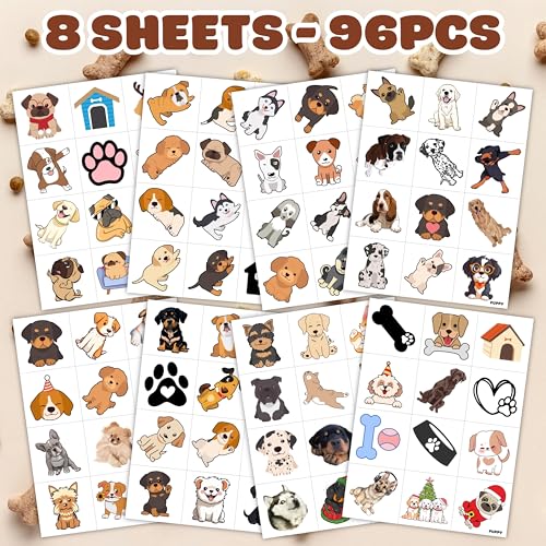 96-Piece Puppy Temporary Tattoos for Kids - Pre-Cut
