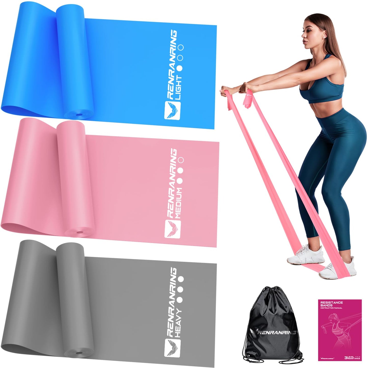 Resistance Bands for Working Out, Exercise Bands for Physical Therapy, Stretch, Recovery, Pilates, Rehab, Strength Training and Yoga Starter Set