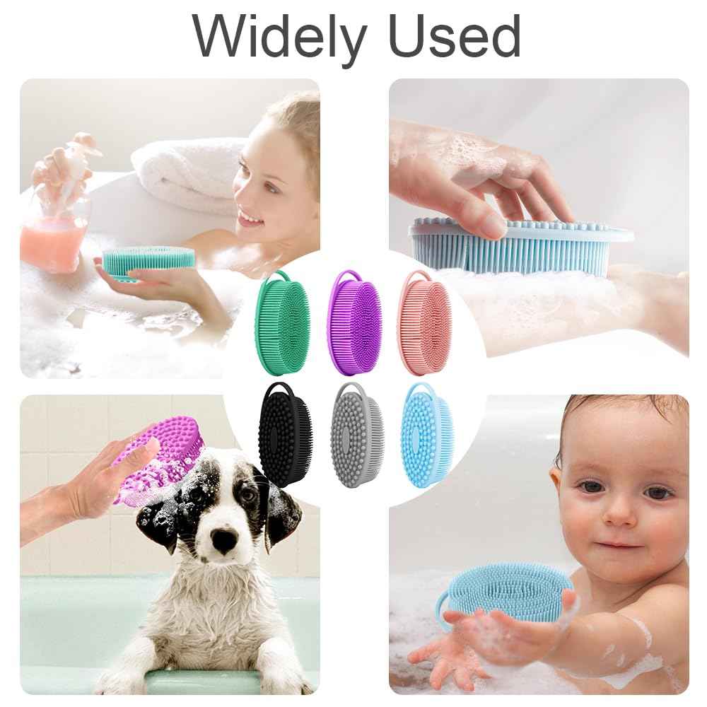 Soft Silicone Body Scrubber 6 PCS Silicone Body Shower, Silicone Loofah 2 in 4 Bath and Shampoo Brush, Body Scrubber Shower Cleaning Exfoliating Use for Sensitive Skin, Lather Well