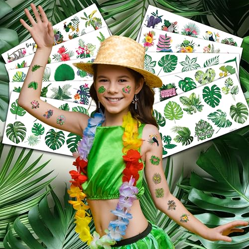 100 Tropical Leaf Temporary Tattoos - Monstera Palm Flower Party