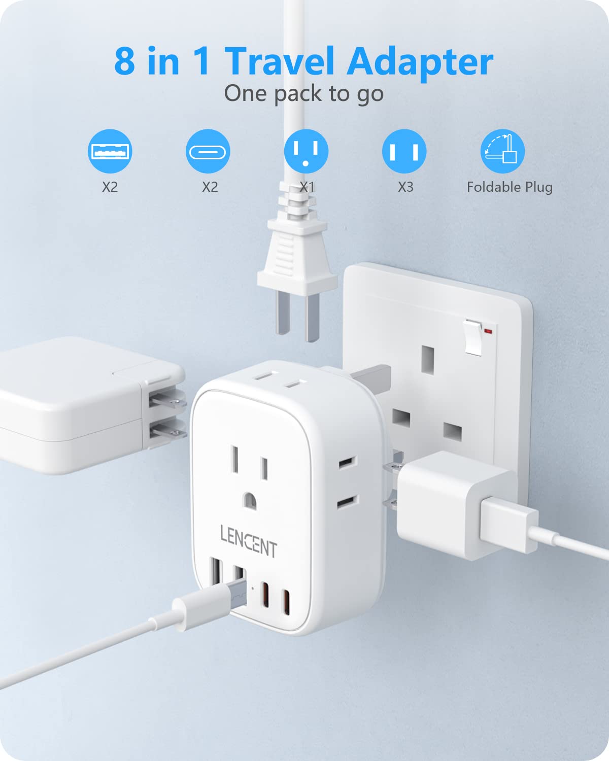 LENCENT US to UK Ireland Travel Plug Adapter, Grounded Type G Outlet Adaptor with 4 USB Charger(2 USB C), 4 Outlets Converter for USA to Dubai Scotland British London England Hong Kong Irish Qatar