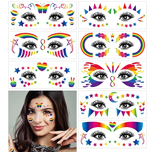 Rainbow Pride Face Temporary Tattoo Stickers, 10 Sheets