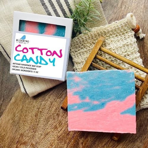 Bluebyrd Soap Co. Cotton Candy Soap Bar For Kids | Sweet Scented Fun Soap Bar For Kids & Children | Rainbow Soap For Kids | Shea Butter Moisture Soap Bar For Kids & Teens (Cotton)