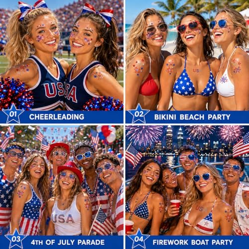 4th of July Face Gems Stickers, Self-Adhesive Rhinestones