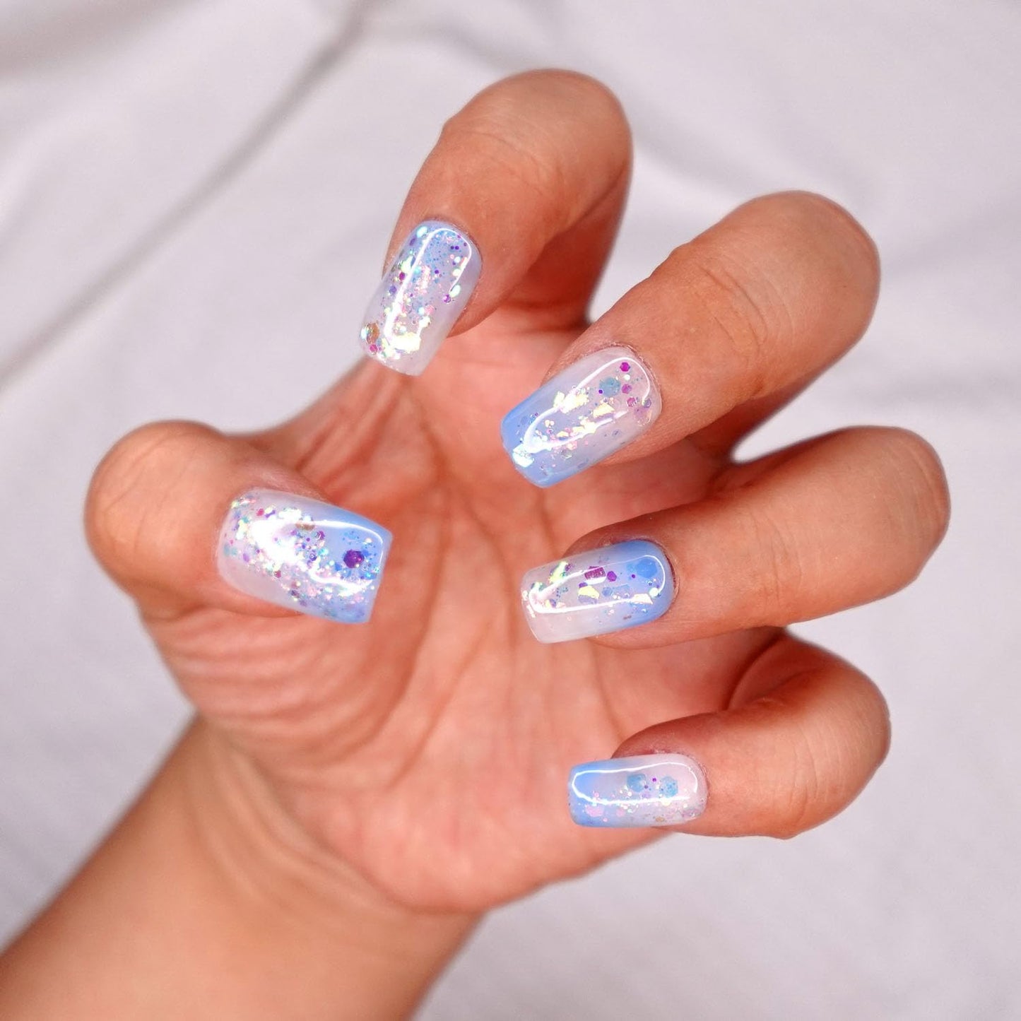 10 Pcs Handmade Press on Nails (X-Small, Ice Queen/Short Square)