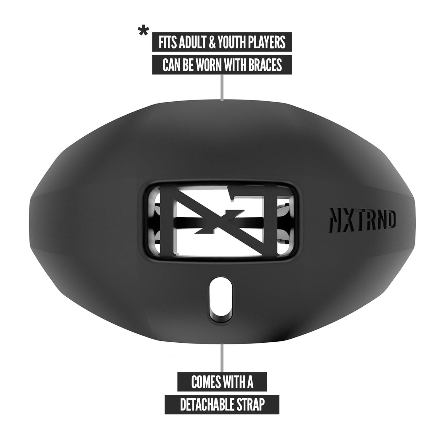 Nxtrnd One Football Mouth Guard, Strap Included, Fits Adult & Youth (Black)