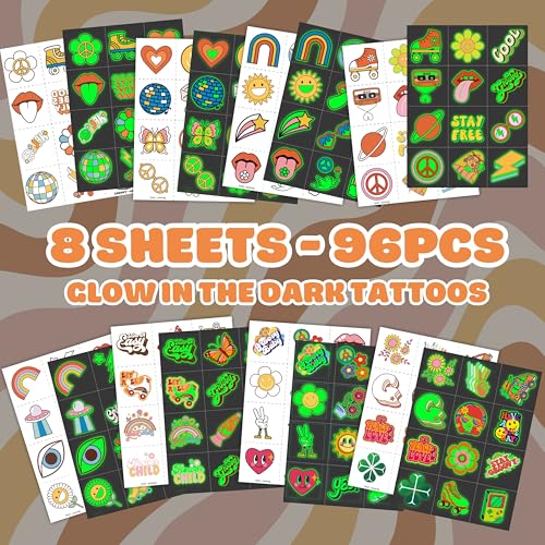 96 Groovy 70s Pre-Cut Temporary Tattoos - Retro Party Favors