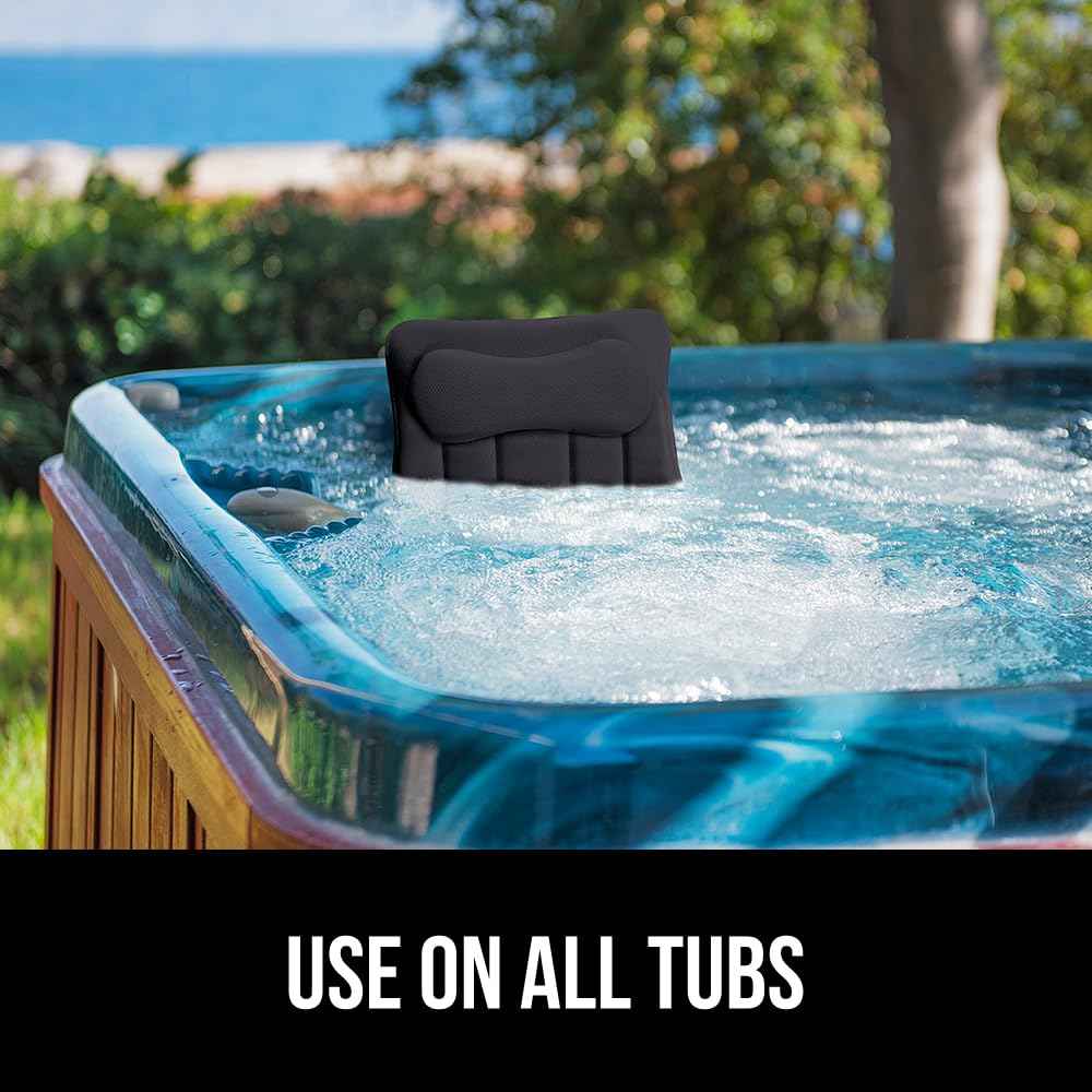 GORILLA GRIP Bath Pillow for Tub with Powerful Suction Cups, Headrest Pillows for Neck and Back Support, Machine Wash, Bathtub and Hot Tub Accessories, Relaxing Spa Gift Essentials for Women, Black