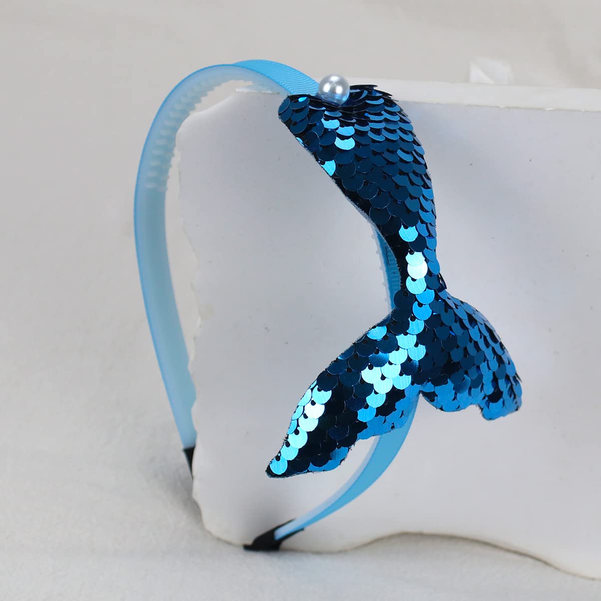 Mermaid Headband Laser Mermaid Glitter Hair Band Mermaid Sequin Hair Accessories Girls Women Birthday Seaside Pool Party (Blue)