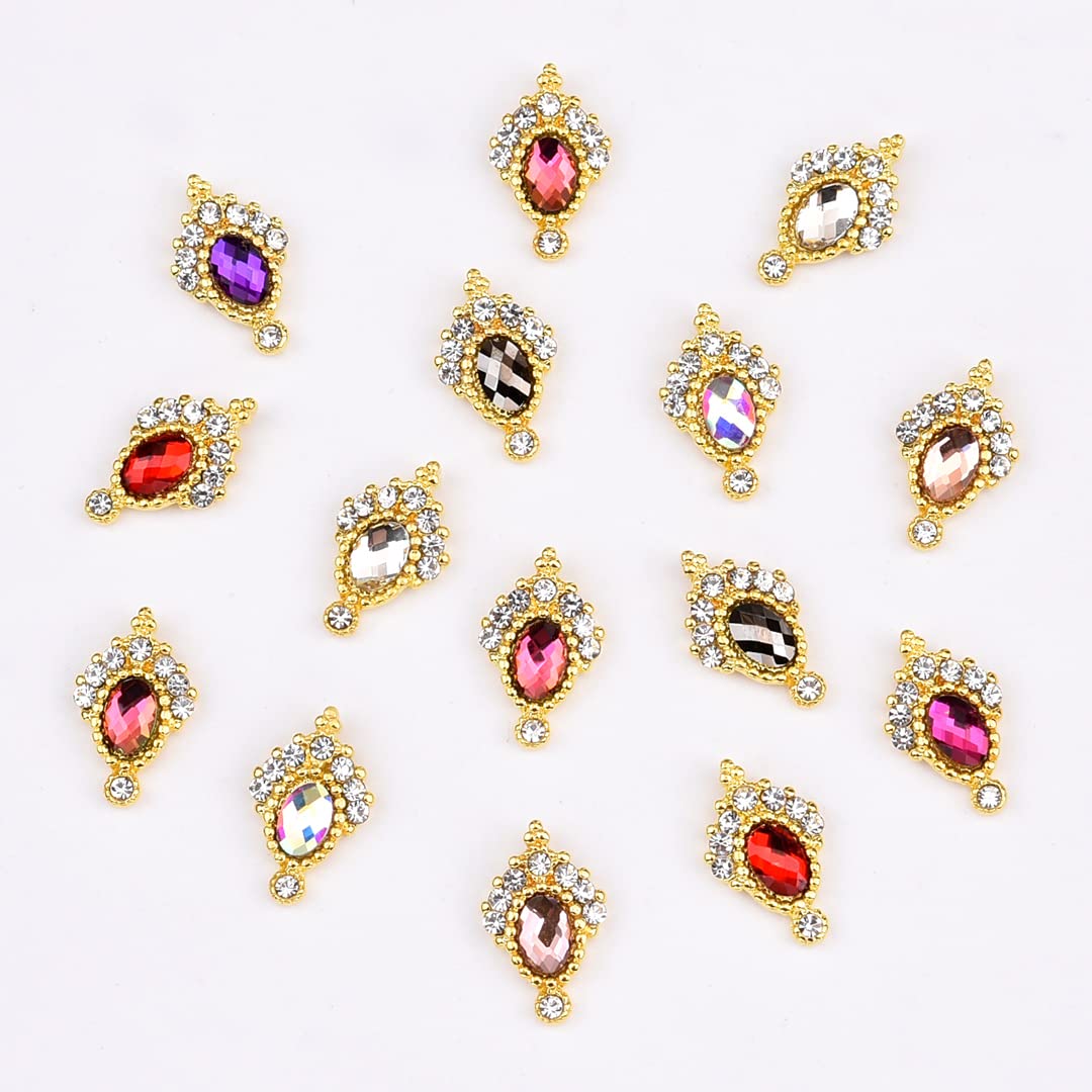 30pcs New Gold Nail Charms Color Gemstone 3D Nail Decor Crystal Luxury Rhinestone Jewels Wholesale Bulk for Acrylic Nails Design Assorted