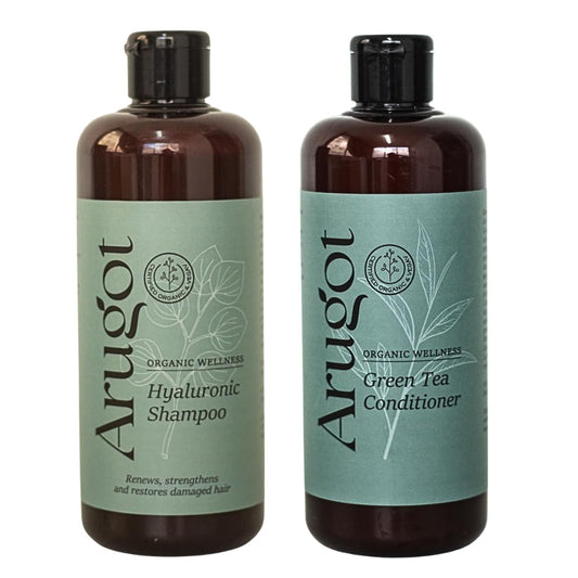 Arugot Organic Shampoo & Conditioner - Moisturizing with Hyaluronic Acid and Green Tea - Strength Damaged Hair, Invigorating Scalp, Nourishing - Anti Thinning & Volumizing