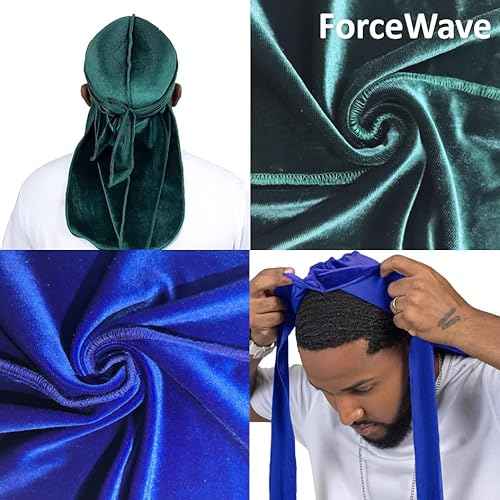 Velvet Durags for Men Wave Cap 6 Pieces Premium Do Rags Set for Men Women with Long Tail and Wide Strap