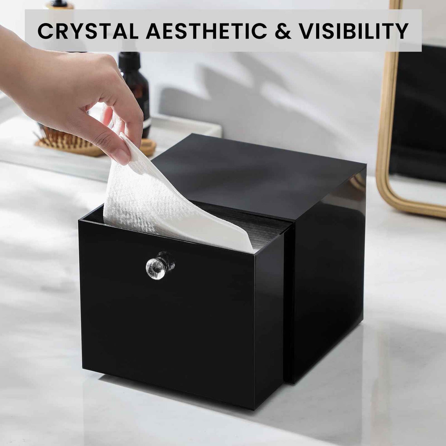 LANDNEOO Disposable Face Towel Container Box Compatible with Clean Skin Club Clean Towel XL, AcrylicTowel Storage Bin with Drawer, Makeup Organizer stackable holder, Ideal for Vanity, Bathroom, Black