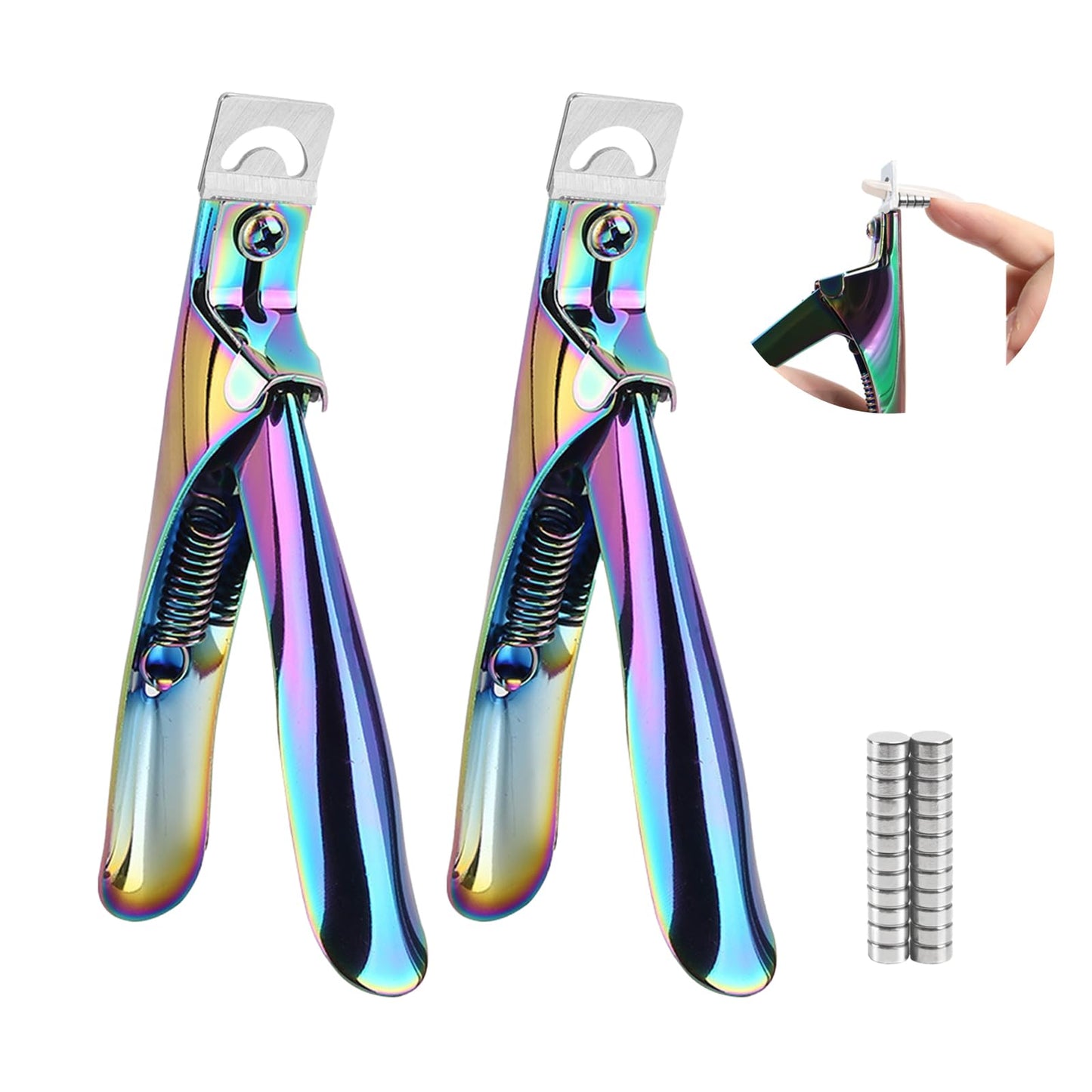 Acrylic Nail Clippers with Sizer Magnets 2pcs, Inartato Fake Nail Tips Cutters for Nail Tips Professional Manicure Tools Acrylic Nail Art Supplies (Rainbow)