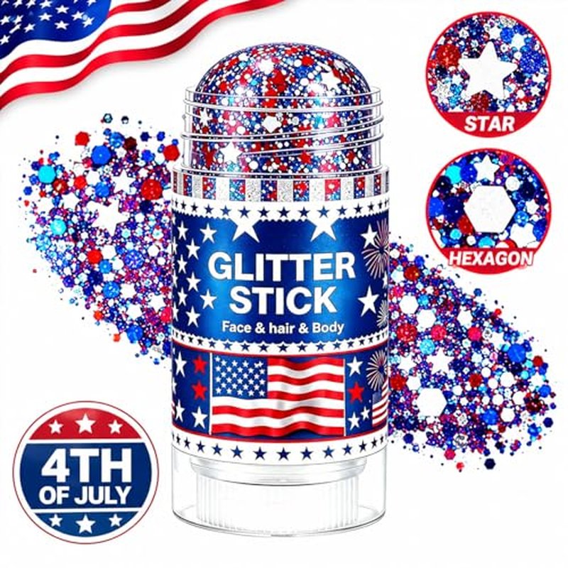 4th of July Glitter Stick - Red, White & Blue Body Makeup