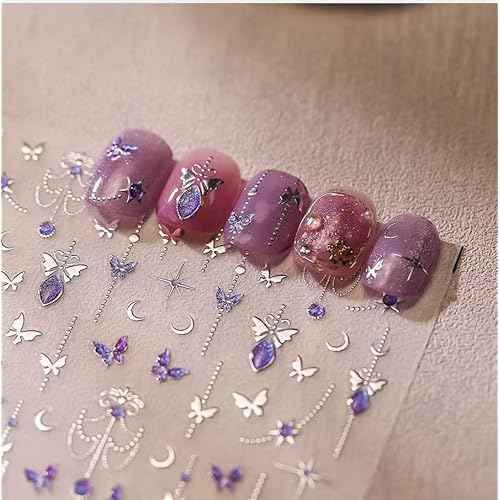 Gold Butterfly Nail Art Stickers 5D Embossed Butterfly Nail Decals Puper Green Bronzing Silver Butterflys Nails Design Self Adhesive Nails Art Supplies for Women Nails Decoration