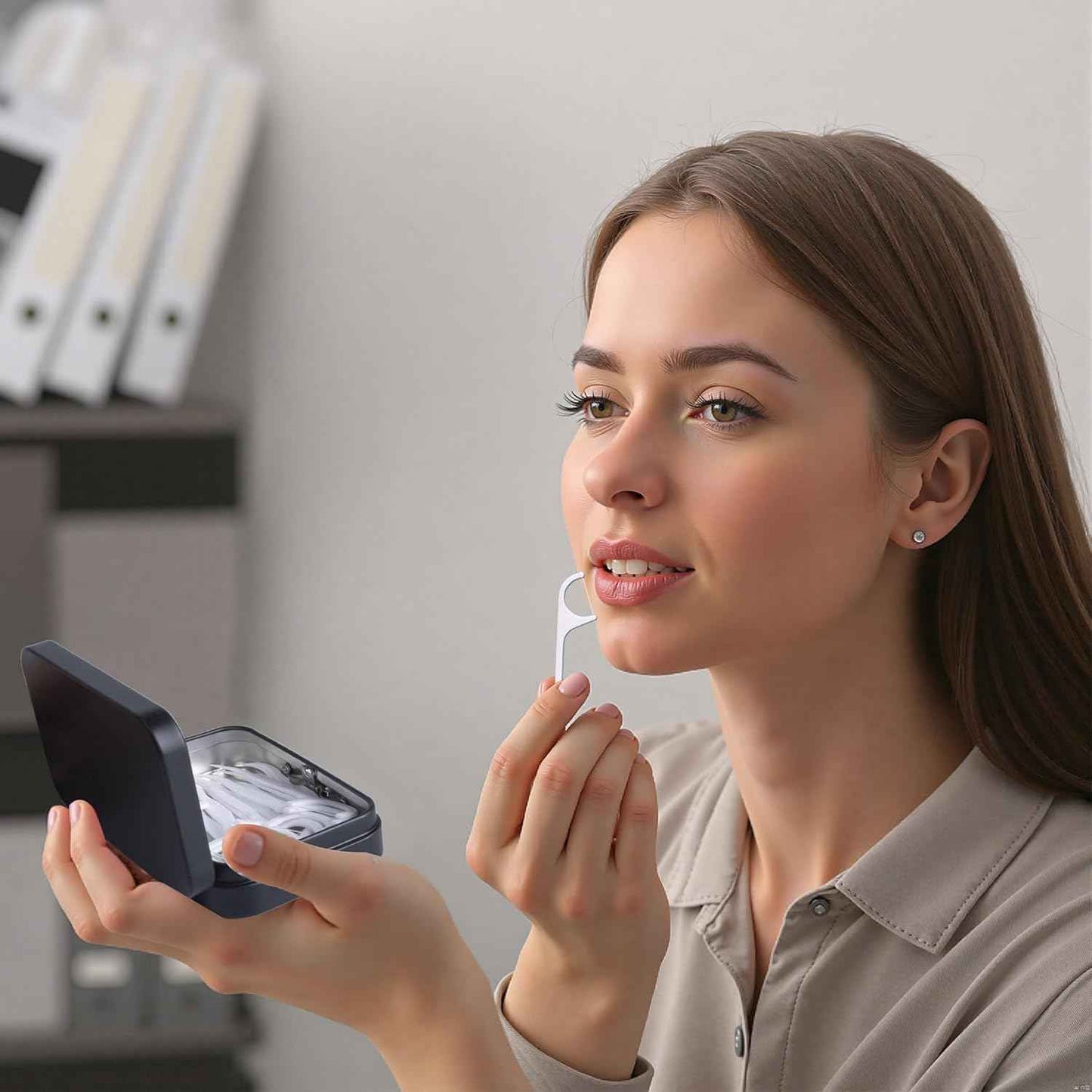 LIGHUFEIC 2Pack Dental Floss Portable Case with Mirror,Refillable Portable Floss Pick Holder Container,Small Floss Dispenser for Travel, Dates,Dinners and Hotels(Black)