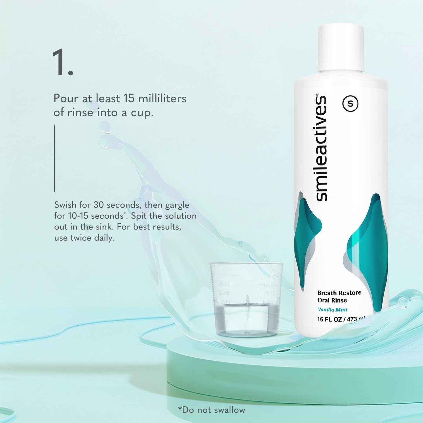 Smileactives Breath Restore Oral Rinse, Adults Mouthwash for Bad Breath and Gum Health, Promotes Oral Care, Healthy Mouth and Long Lasting Fresh Breath, Sugar and Alcohol-Free, Vanilla Mint, 16 fl oz