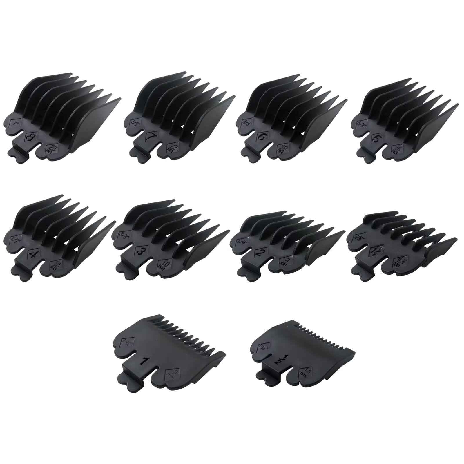 WELURE 10Pcs Clipper Guards Set Replacement for Limural K11S/ Novah HCL-001/ Surker K7S/K9C/K9S - 1/16" to 1" - Black