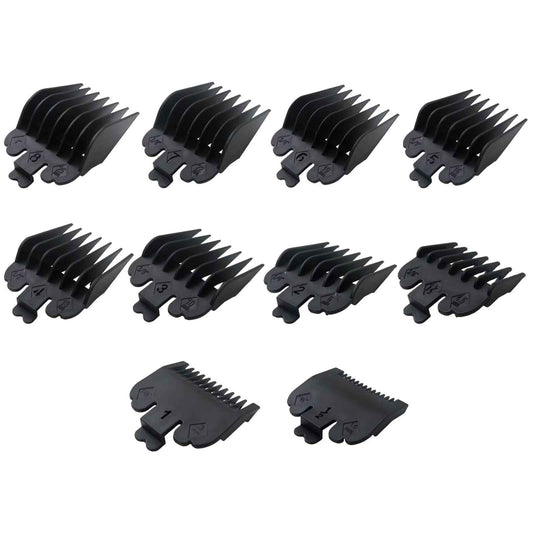WELURE 10Pcs Clipper Guards Set Replacement for Limural K11S/ Novah HCL-001/ Surker K7S/K9C/K9S - 1/16" to 1" - Black