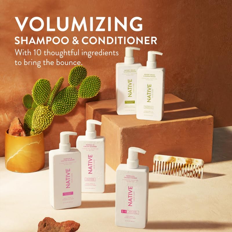 Native Vanilla & Cactus Flower Shampoo & Conditioner Set 16.5 Fl Oz Pack of 2 - All Hair Types, Sulfate & Dye Free