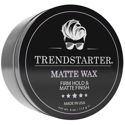 TRENDSTARTER - MATTE WAX (4oz) - Firm Hold - Matte Finish - Mens Hair Products – Premium Water Based All-Day Hold Hair Styling Pomade – Flake-Free - Styling Wax for All Hair Types