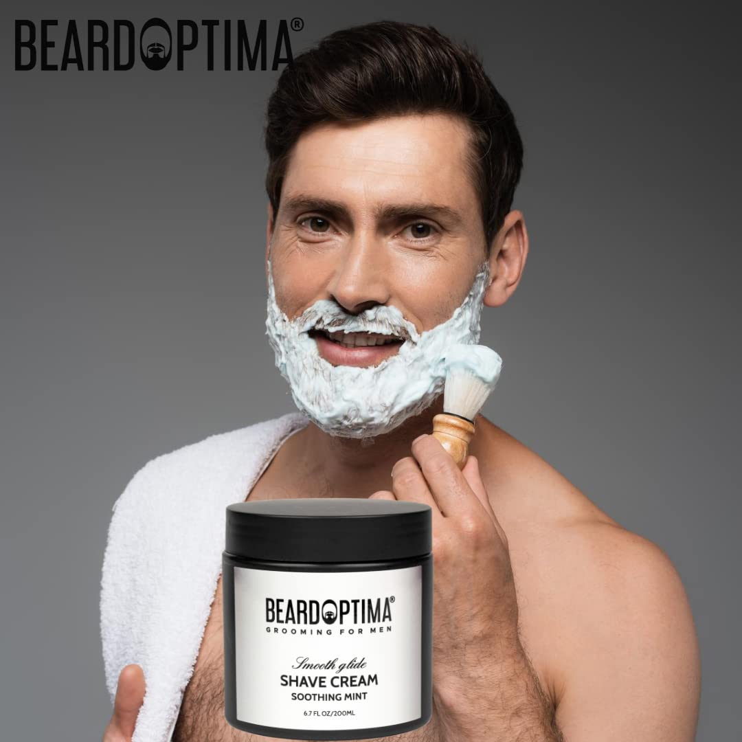 Beardoptima Shave Cream for All Types of Skin | Incredibly Comfortable Men's Beard Care Shaving Cream | Protects Against Irritation and Razor Burn | 6.7 FL OZ/ 200 ML