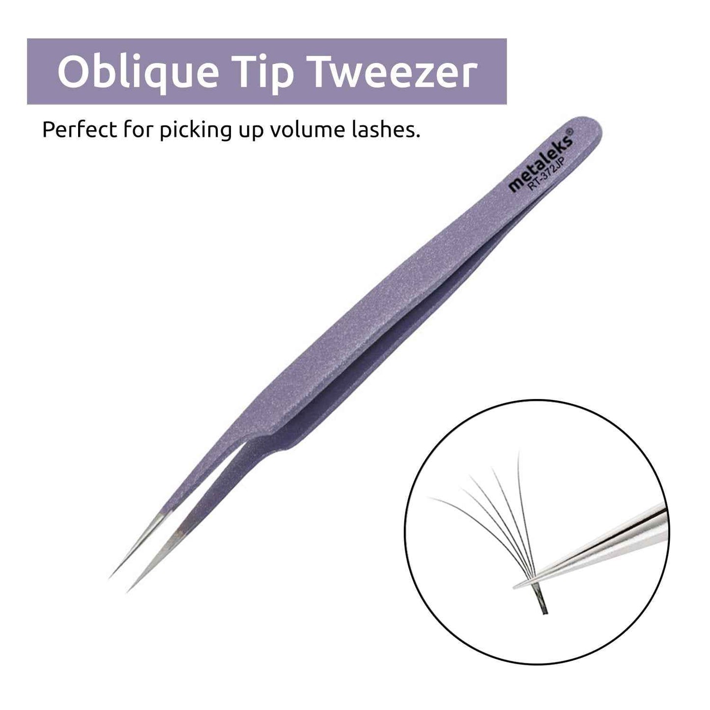 Metaleks Tweezers for Eyelash Extension - Straight and Curved Pointed Tweezers - Professional Stainless Steel Precision Tweezers set - 2 Pcs - With Pouch In Purple Powder Coating