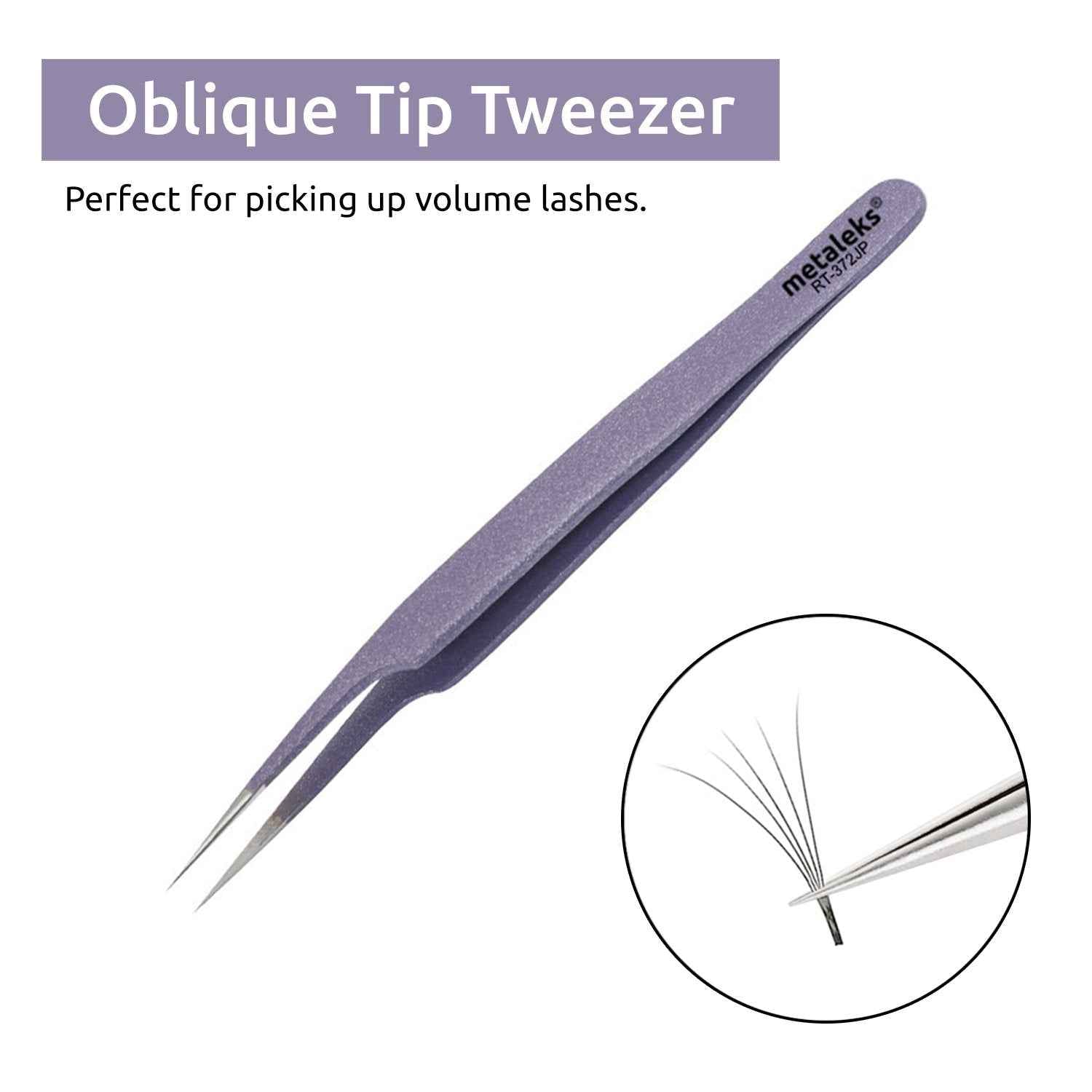 Metaleks Tweezers for Eyelash Extension - Straight and Curved Pointed Tweezers - Professional Stainless Steel Precision Tweezers set - 2 Pcs - With Pouch In Purple Powder Coating