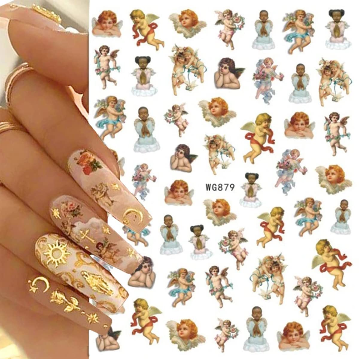 10pcs Angel Nail Art Stickers Cupid Nail Art Decals Flower Angel Wings Nail Art Design Stickers Self Adhesive Valentine's Day Nail Art Decals Nails Design And Decoration for Women Nail Design Supplies