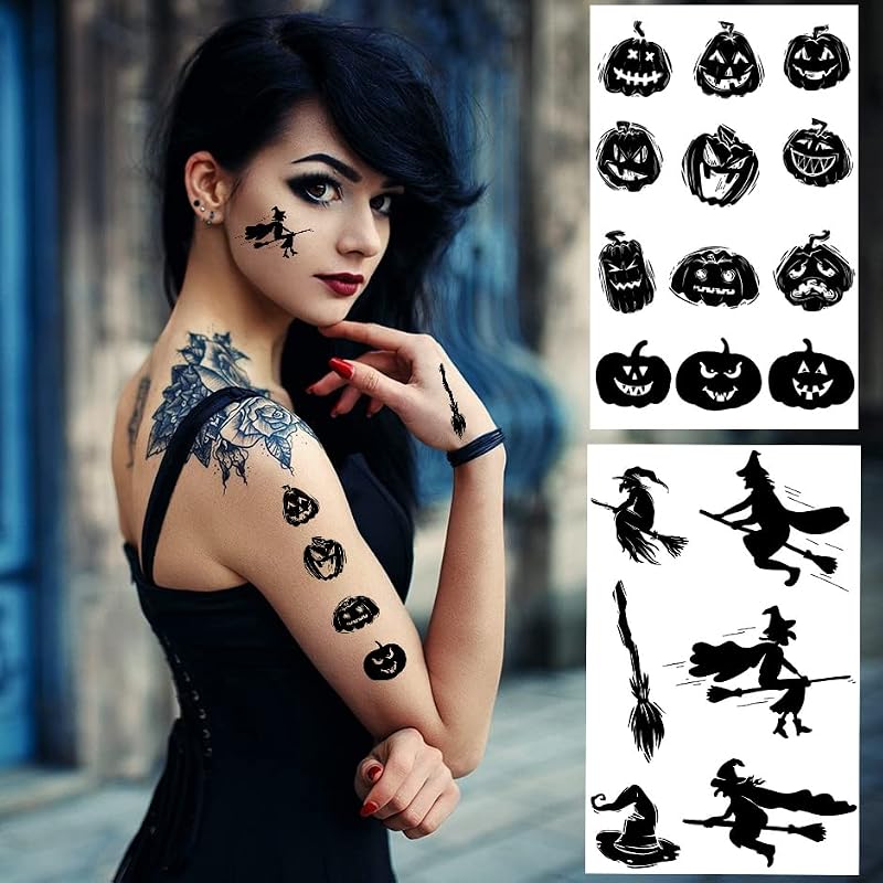 Kotbs Halloween Temporary Tattoos - 12 Sheets Spider Bat Pumpkin