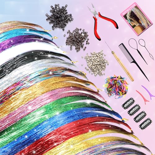 Hair Tinsel Kit with 8800 Strands in 20 Colors - Heat Resistant Extensions