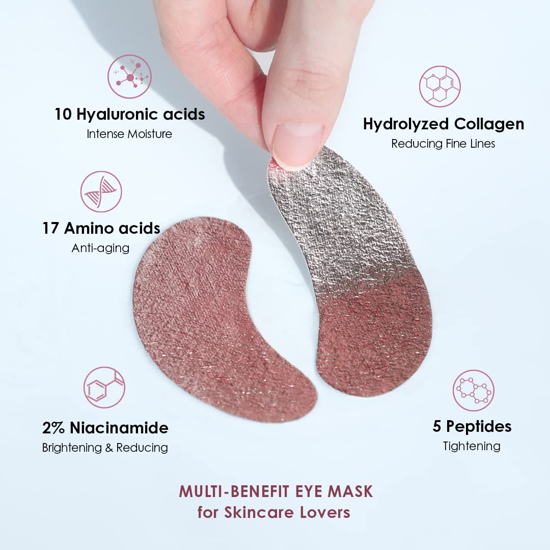 Sweet Dreams Collagen Glow Rose Gold Eye Masks l Under Eye Patches for Self Care Under Eye Patches Wrinkle Patches l Dark Circles Treatments - Collagen, Niacinamide, Hyaluronic aid, Peptides