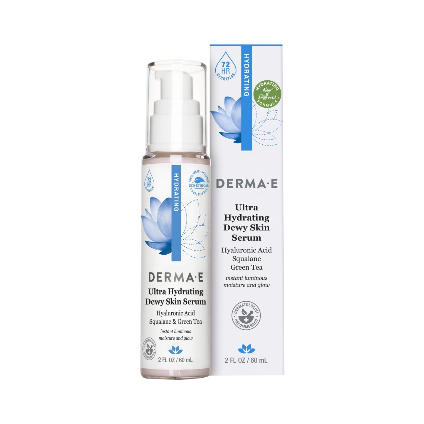 DERMA E Ultra Hydrating Dewy Skin Serum – Moisturizing Facial Treatment with Anti-Aging Squalane, Hyaluronic Acid and Ceramides to Smooth and Replenish, 2 FL Oz