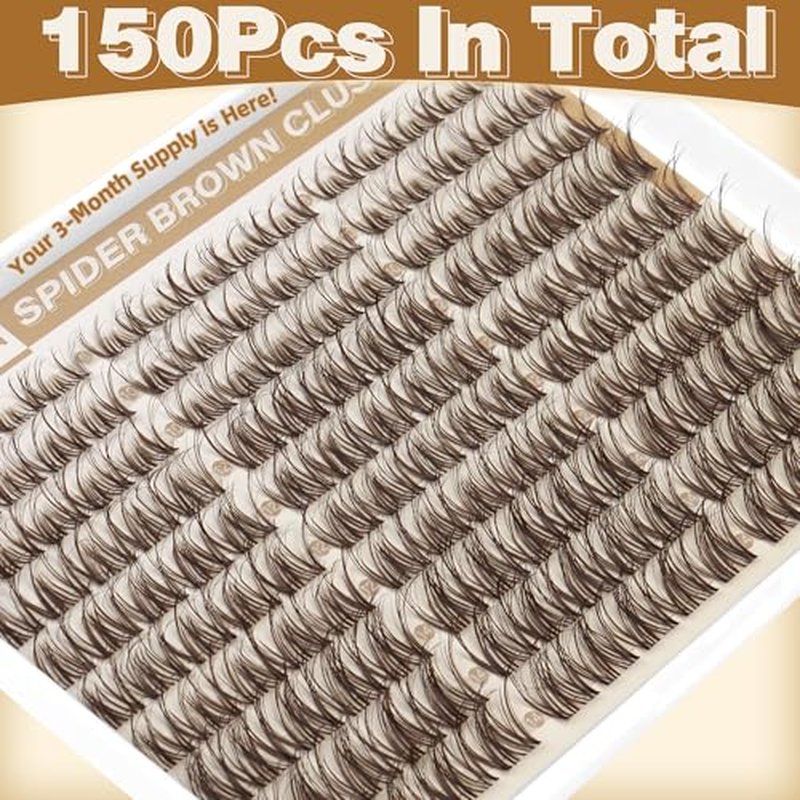 Brown Eyelash Clusters - Wispy Spider Style 150pcs D Curly 8-14MM