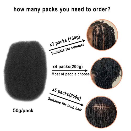 Afro Kinkys Bulk Human Hair,50g,braiding Human hair for Twist, Repaid Locs, Dreadlocks,Afro Kinky Bulk Human hair Extension for black women(20",1pack,black)
