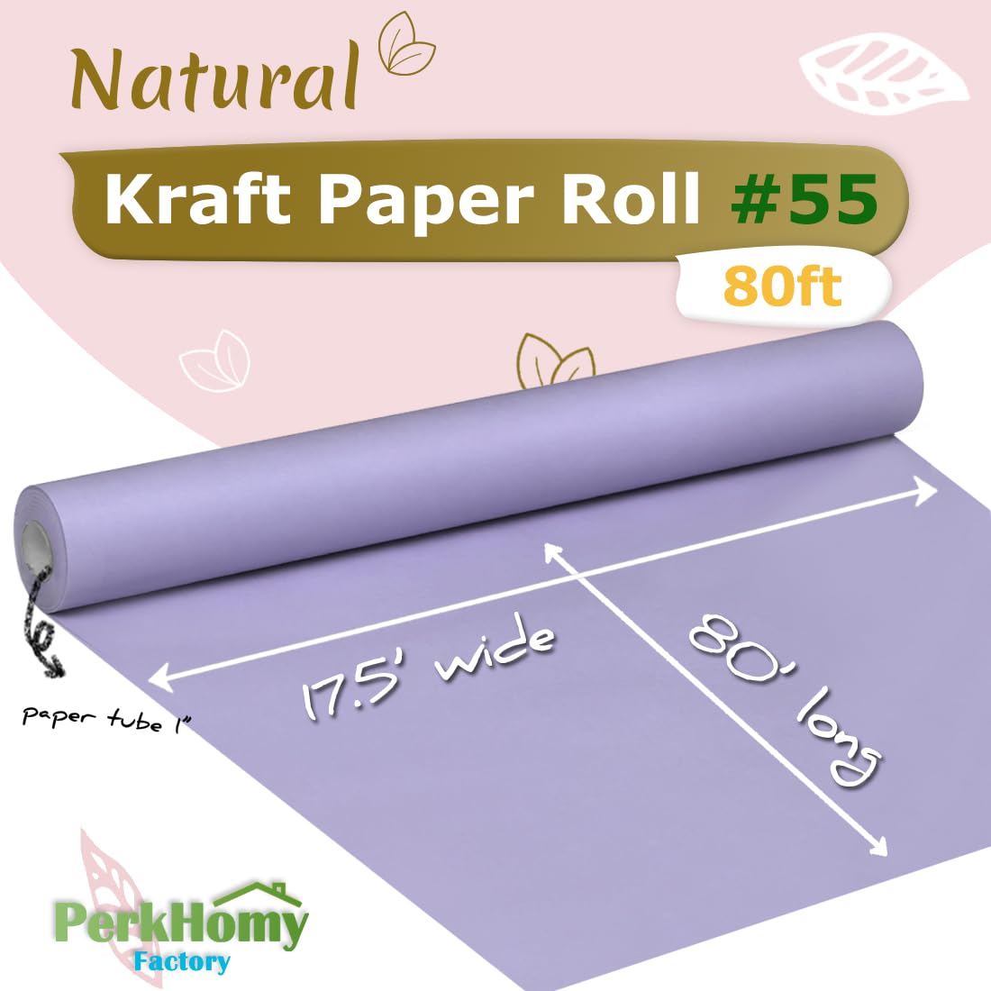 PerkHomy Light Purple Kraft Paper Roll 17.5" x 960" (80') for Gift Wrapping Bouquet Flower Kids Art Painting Craft Writing Packaging Shipping 80GSM 55LB (Light Purple, 17.5" x 80')